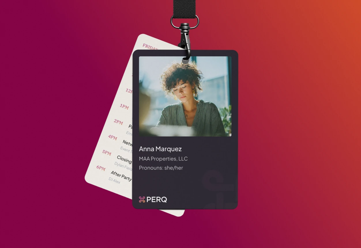 PERQ brand badges — event and conference badge designs