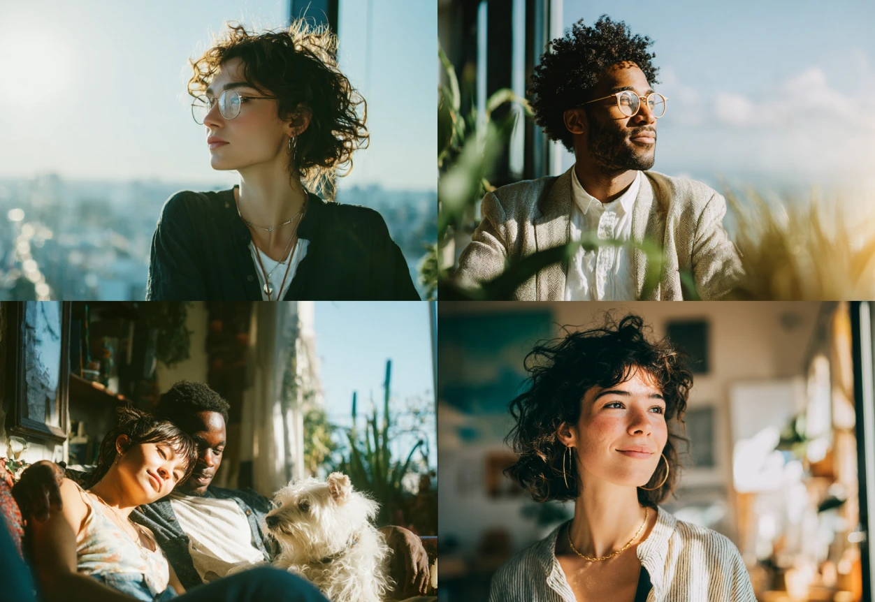 PERQ brand imagery grid — lifestyle photography in a four-up layout