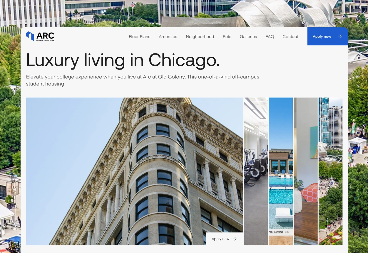PERQ client marketing site — luxury apartment homepage design