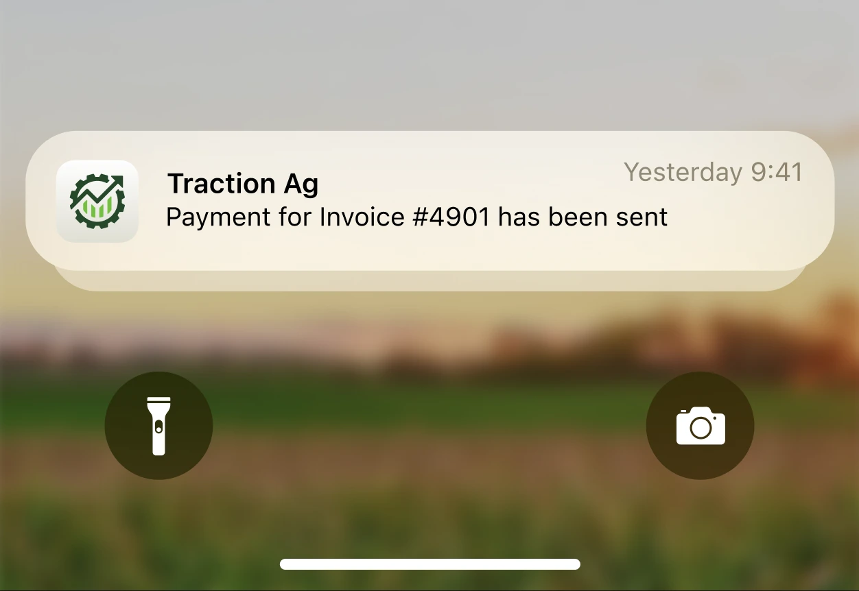 Traction mobile app — iOS home screen with push notification